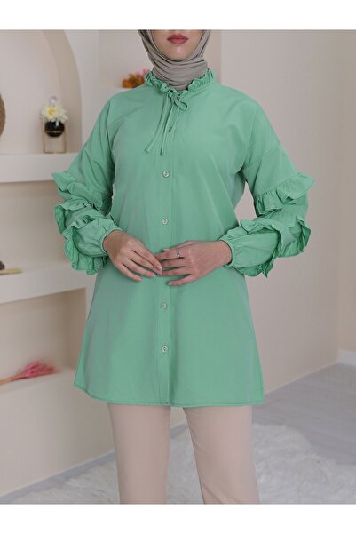 Modamorfo Γιακάς με κορδόνια, μανίκια με βολάν με στρώσεις, τουνίκ με κουμπιά