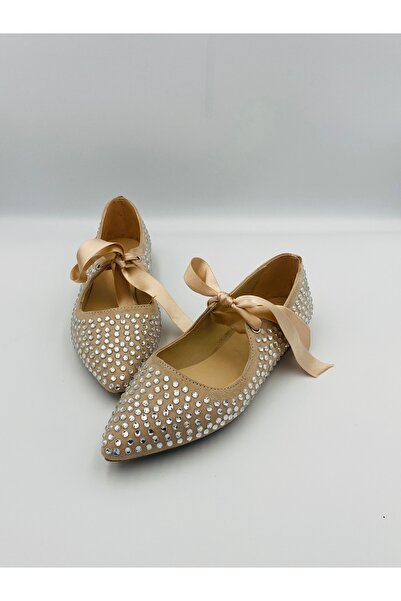 Aslının Butiği SHINNING Γυναικείες μπαλαρίνες με λεπτομέρεια από κρυστάλλινη πέτρα