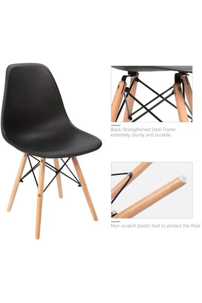 Mahmayi Round Table With Quad Leg Base And Ultimate Eames Style DSW Dining Chairs, Set Of 2 - Black