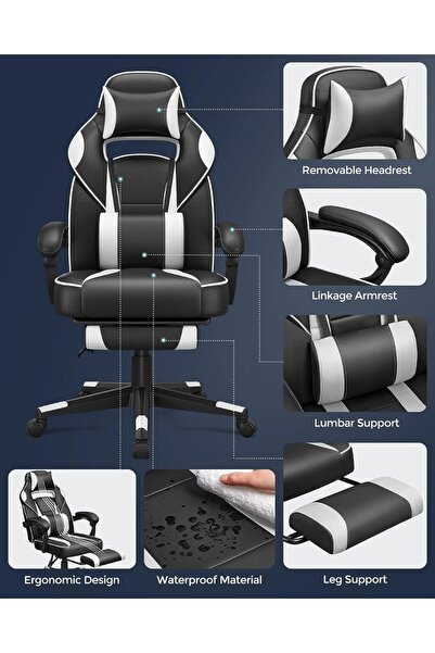 Mahmayi Songmics Black And White Advanced Gaming Chairs For Playstation, Office, Gaming Station, Home