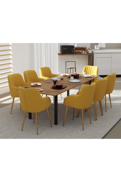 Mahmayi Dec 72 BLK Wooden Dining Table U-Leg, 8-Seater-240cm, Cognac Brown Sherman Oak Finish