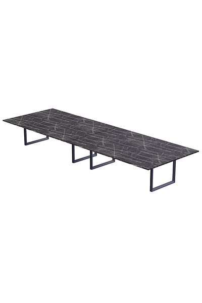 Mahmayi Dec 136 BLK Wooden Dining Table Loop-Leg, 10-Seater for Kitchen-360cm, Black Pietra Grigia