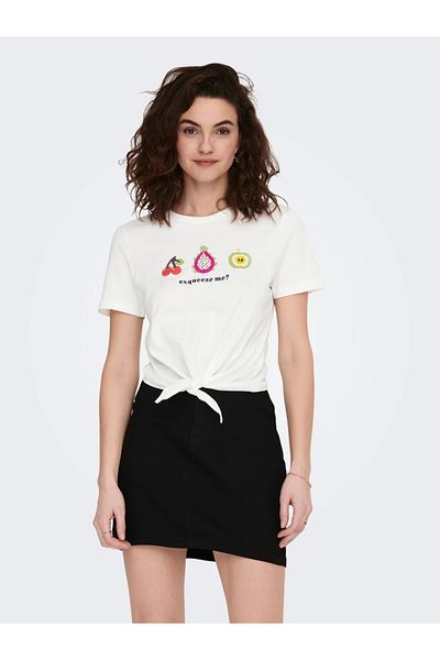 ONLY Crew Neck Regular Fit White-fruit Women's 100% Cotton T-shirt15290571