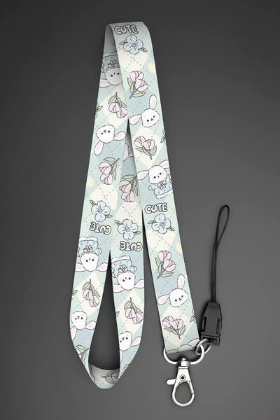 Apptakı Tavşan Desenli Yaka Kartı Boyun İpi Telefon Askısı - ASK0008