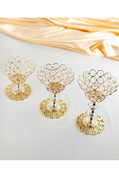 AKANAY HOME 3LÜ KRİSTAL TAŞLI GOLD VAZO ŞAMDAN