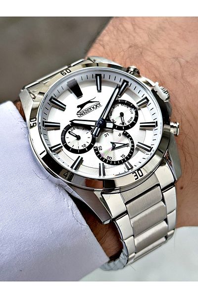 Slazenger Function 5 Atm Waterproof Silver Color Steel Band Men's Wrist Watch 2421.01