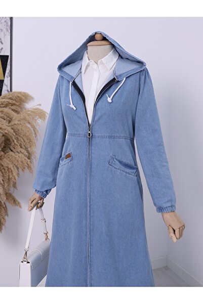 Modamorfo Джинси з кишенями на боках, еластичним рукавом і капюшоном - світло-сині