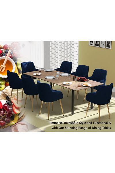 Mahmayi Dec 72 BLK Wooden Dining Table U-Leg, 8-Seater for Kitchen-240cm, Tobacco Halifax Oak Finish