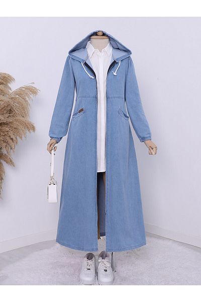Modamorfo Șapcă din denim cu glugă cu buzunare laterale și mâneci elastice