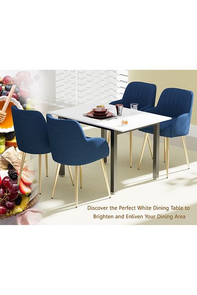 Mahmayi Dec 72 BLK Wooden Dining Table U-Leg, 4-Seater for Kitchen-120cm, Premium White Finish