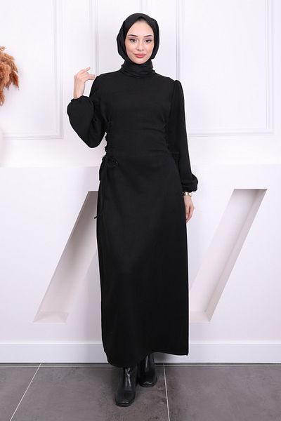 İmajButik Μαύρο φόρεμα σουέντ με γραβάτα