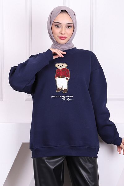 İmajButik Sweat cu trei fire brodat albastru bleumarin