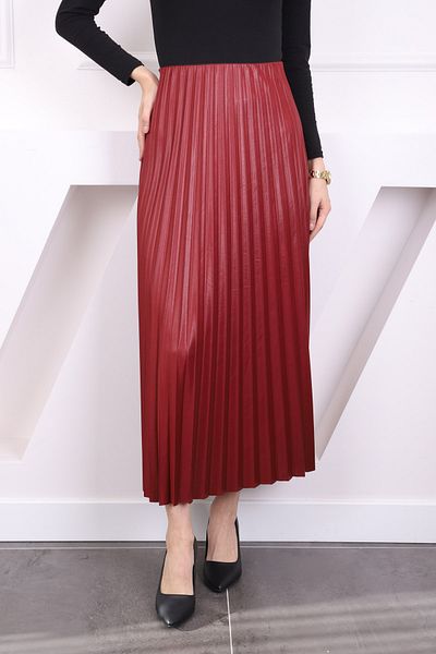 İmajButik Πλισέ φούστα με μπορντό δερμάτινο look