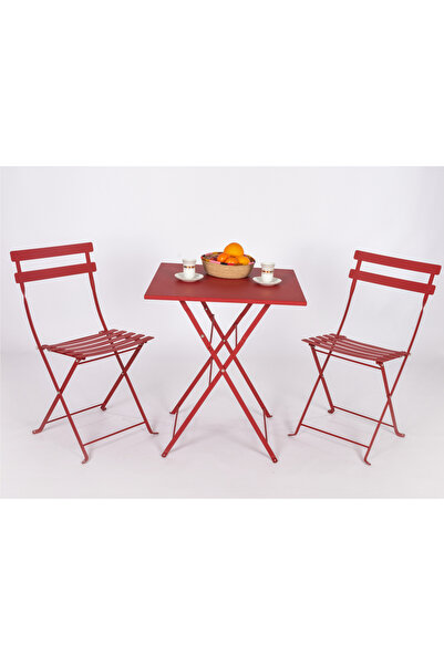 Gazelle Bistro Serisi Katlanır Metal Masa-Sandalye Seti: Yakut Kırmızı RAL300...