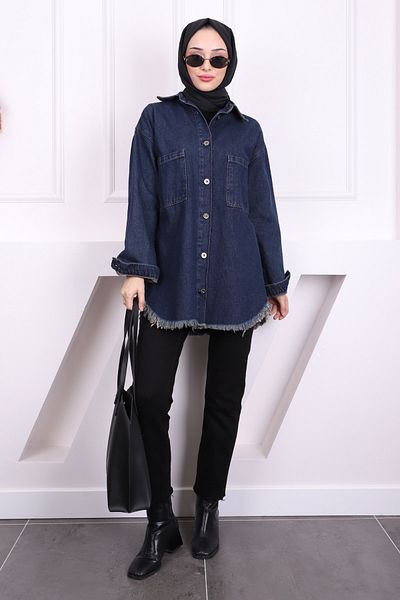 İmajButik Μπουφάν τζιν με φούντα Navy Blue