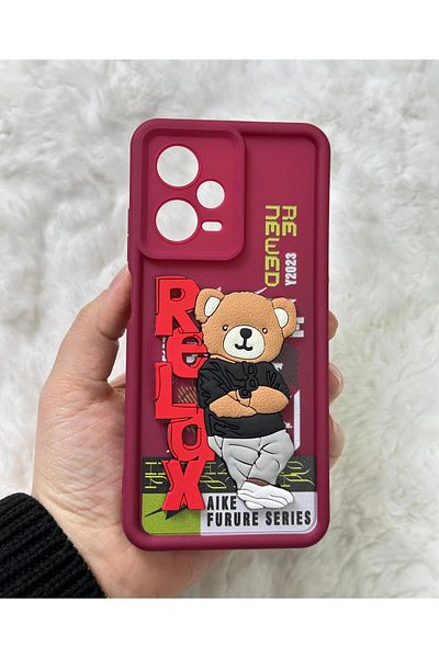 Vip Case Redmi Note 12 Pro 5g - Embossed 3D Teddy Bear Pattern Silicone Camera Protected Launch Bear