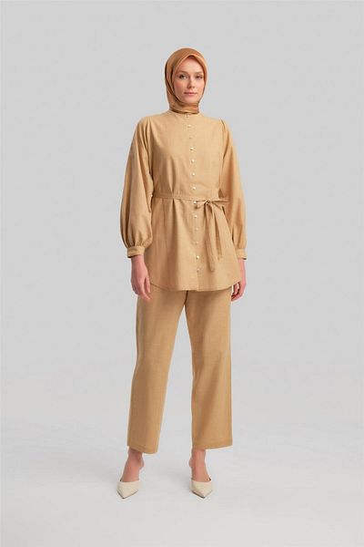 Armine Beige Brit Buttoned Suit - 24Y6826