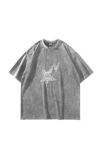 Sekizbiraltı Λευκό μπλουζάκι Shining Star Stone με στάμπα Oversize Unisex Washed