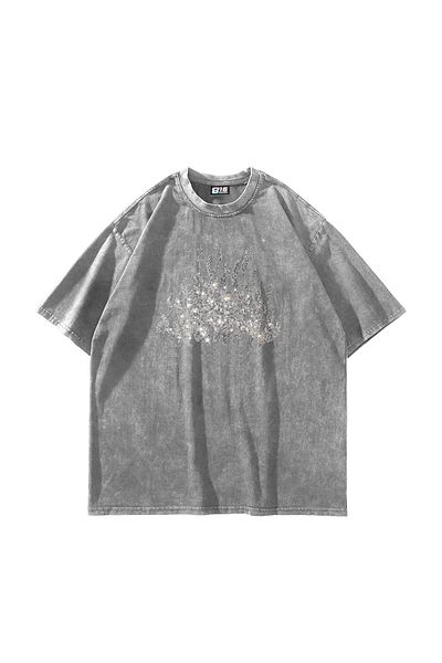 Sekizbiraltı Λευκό μπλουζάκι με στάμπα Flame Stone Oversize Unisex Washed