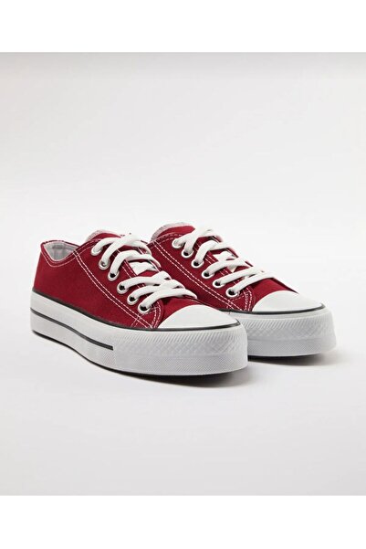MİSSWEMODASHOES CNV KETEN YÜKSEK TABAN BORDO SPOR AYAKKABI