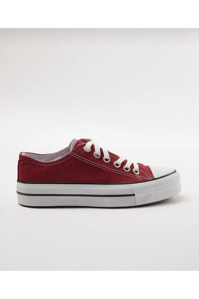 MİSSWEMODASHOES Cnv Linen High Sole Claret Red Sneakers