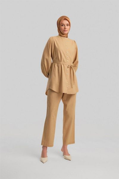 Armine Beige Brit Buttoned Suit - 24Y6826