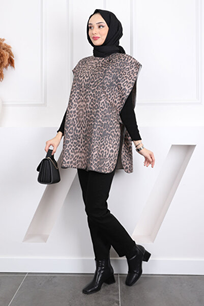 İmajButik Mink Snap Detailed Open Sides Stamped Vest