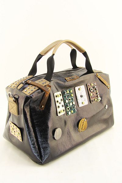 HNB Women's Shiny Black Stone Cylinder Casual Shoulder Bag