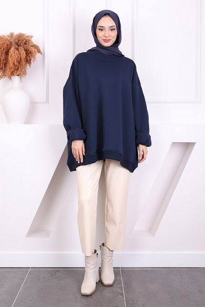 İmajButik Φούτερ Navy Blue Oversize με τρεις κλωστές
