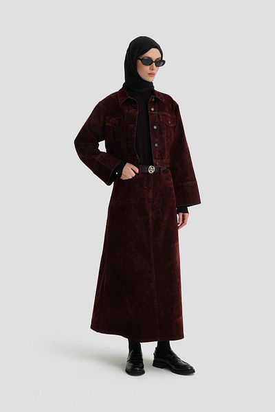 Armine Flock Printed Denim Suit 24Kd3401 Claret Red