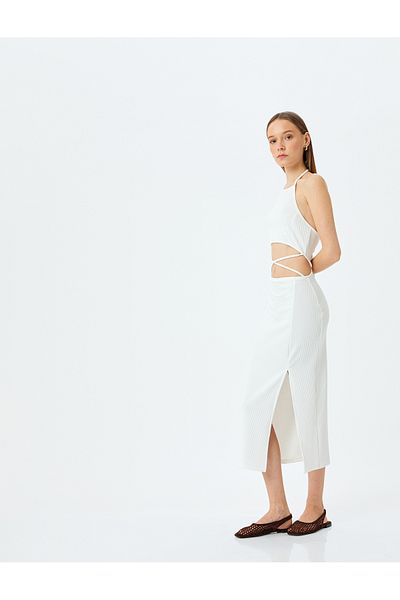 Koton Halter Neck Window Detailed Sleeveless Midi Dress Wrap