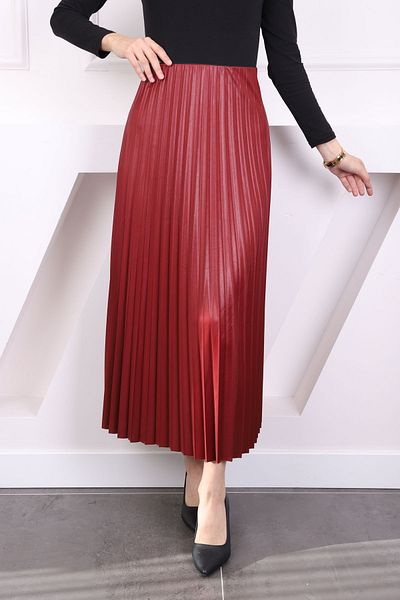 İmajButik Πλισέ φούστα με μπορντό δερμάτινο look