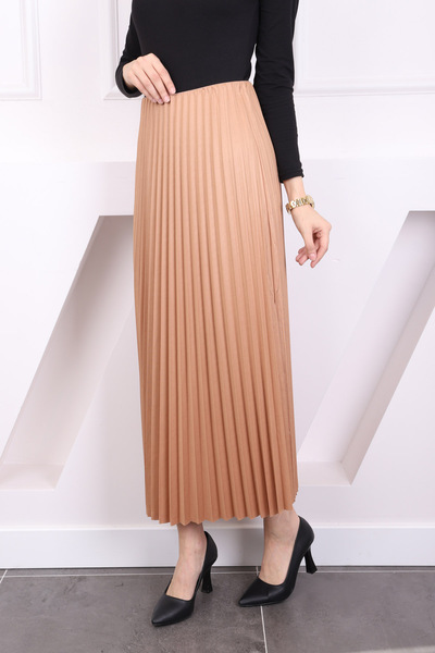 İmajButik Μπισκότο Δερμάτινη Πλισέ Φούστα