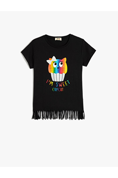 Koton Μπλουζάκι με κοντό μανίκι με φούντα από βαμβάκι