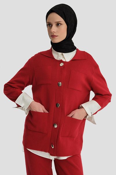 Armine Red Metal Button Knitwear Set - 24Kd4212