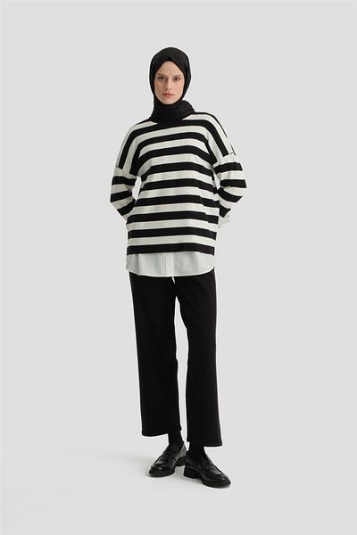 Armine Black Striped Knitwear Set - 24Kd4213