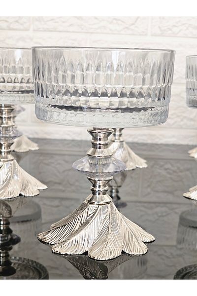 atabey home 6 Pieces Magnolia Cuts - Ice Cream and Sugar Bowl Casting Semerkand Silver Legs