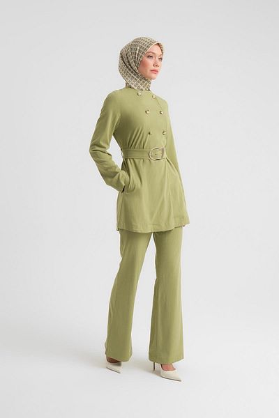 Armine Green Double Breasted Jacket and Pants Set - 24Y6803