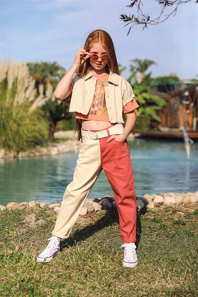 Ugly Duck 04-14 Years Old Girls' Double Color Belt Tile Pants