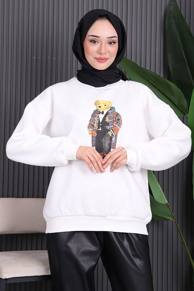 İmajButik Εκρού Προεκτυπωμένο ιδρώτας με τρεις κλωστές