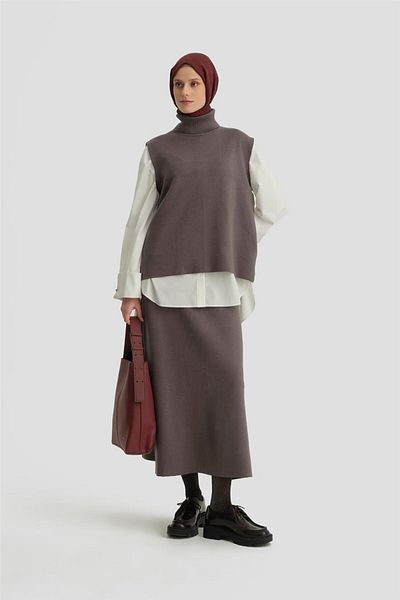 Armine Sıfır Kol Kazak Etekli Takım 24kd4220 Antrasit