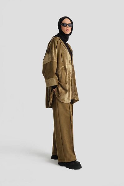 Armine Khaki Velvet Tracksuit Set - 24K6915