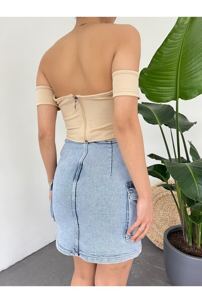 Modamorfo Shoulder Detailed Corset Crop with Back Zipper