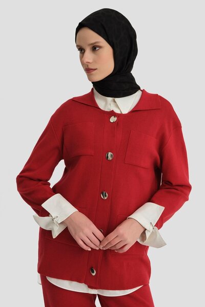 Armine Metal Düğmeli Triko Takım 24kd4212 Kırmızı