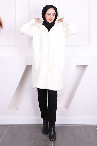 İmajButik Παλτό Angora με κουκούλα κρέμα