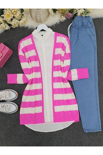 Modamorfo Durchbrochener Feinstrick-Cardigan mit Zickzackmuster