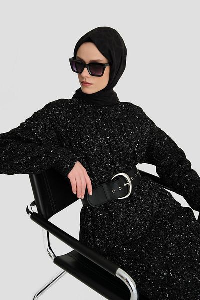 Armine Black Glitter Knitted Knitwear Set - 24Kd4207
