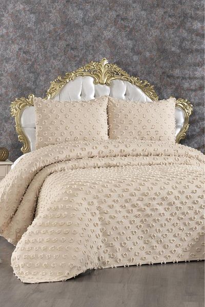 bursa çeyiz Beige 3 Piece Double Pique Set Bursa Dowry