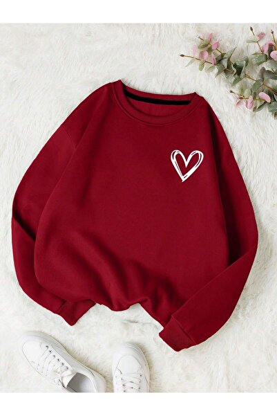 EVIus UNISEX, Heart με τύπωμα , Crew Neck, Άνετο και κομψό φούτερ, ελαφρώς ελαστικό