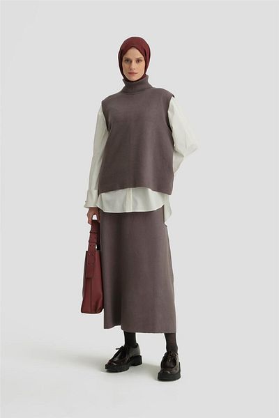Armine Sıfır Kol Kazak Etekli Takım 24kd4220 Antrasit